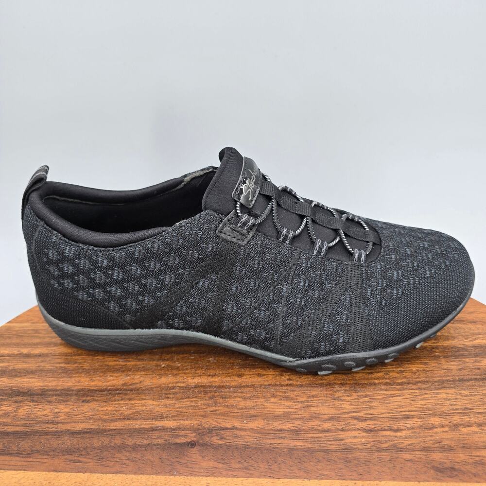 Skechers Shoes Womens 8 Black Knit Stretch Slip On Breathe Easy Walking Sneakers